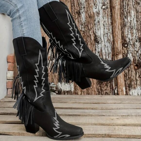High Quality Shoes - ********SOLD OUT****Western Tassel Block Heel Boots